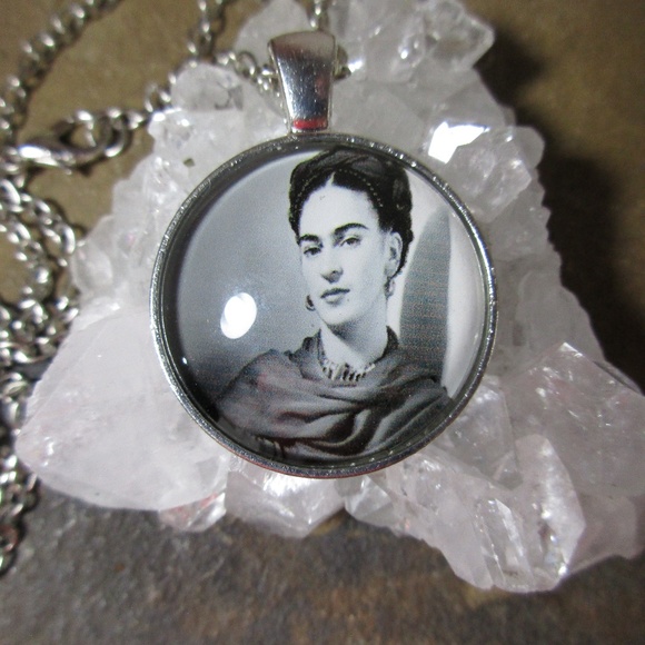 Jewelry - Black & white Frida Kahlo photo necklace pendant